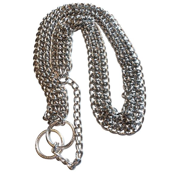 VTG ALUMINUM CHAIN BELT TEXTURED SILVER BELT 37 1/4” LONG TRIPLE CHAIN DISCO - Picture 5 of 5